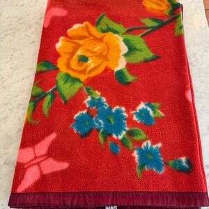Vintage ME Classique Red Floral Blanket 60x84 Full Queen Soft Fleece